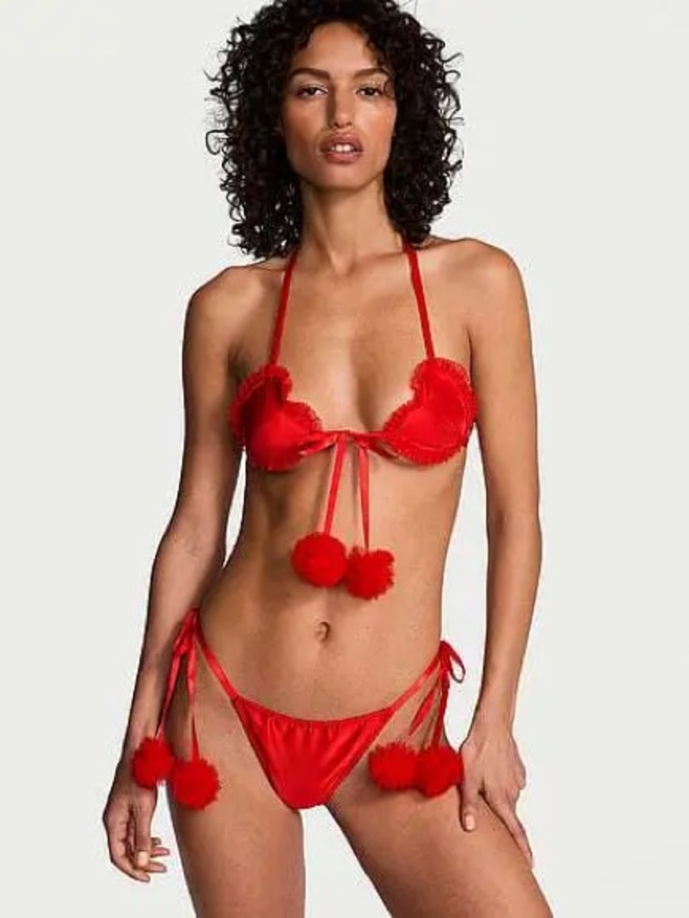 VICTORIA'S SECRET 
Very Sexy Heartbreaker Satin Pom Fashion Lingerie Set sz-S-DD